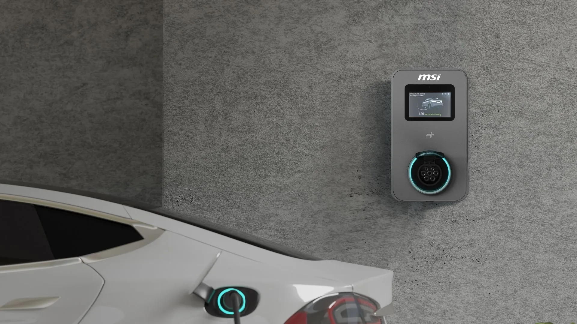 White MSI Eco Series charger in a parking garage